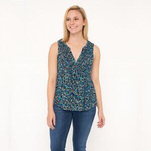 2/$30 Lucky Brand Floral Print Sleeveless Blouse Black Teal Multi Medium #A1474